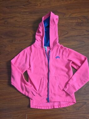 Nike Kids Pink Zip-Up Hoodie with Blue Lining